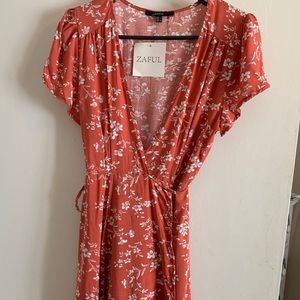 Zaful peach floral wrap dress